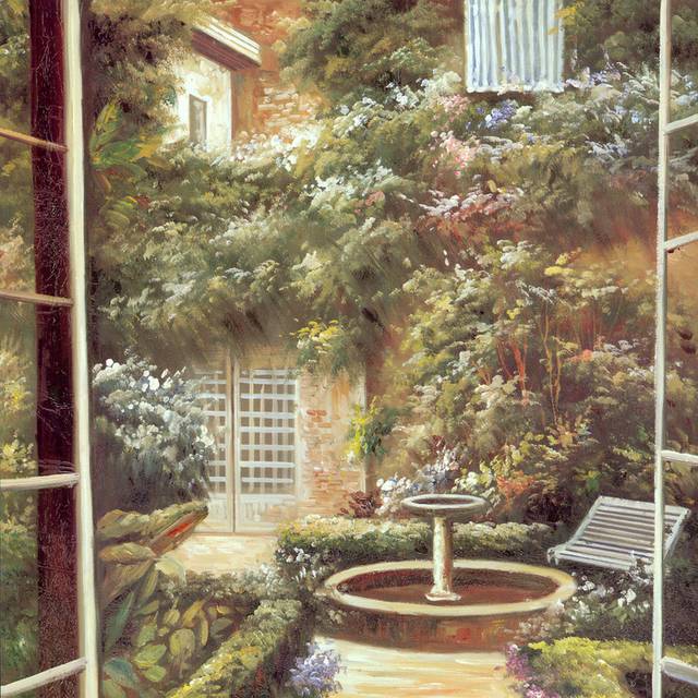 油画鲜花绿草装饰画