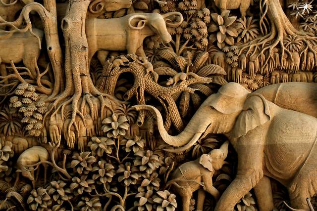 大象雕刻装饰画