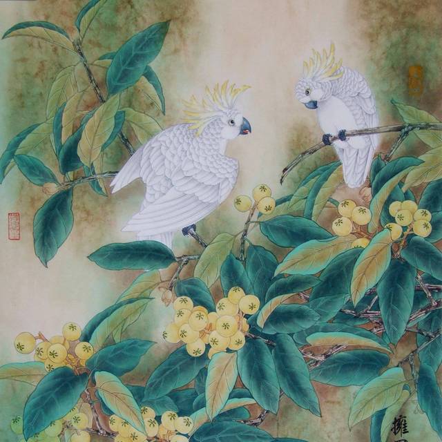 白色鹦鹉工笔装饰画