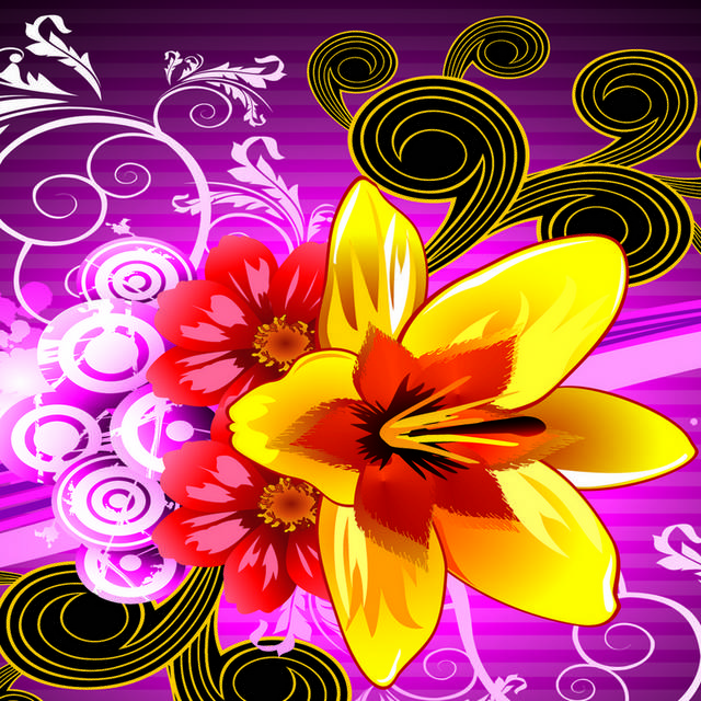紫色渲染泼墨黄色花卉装饰画1