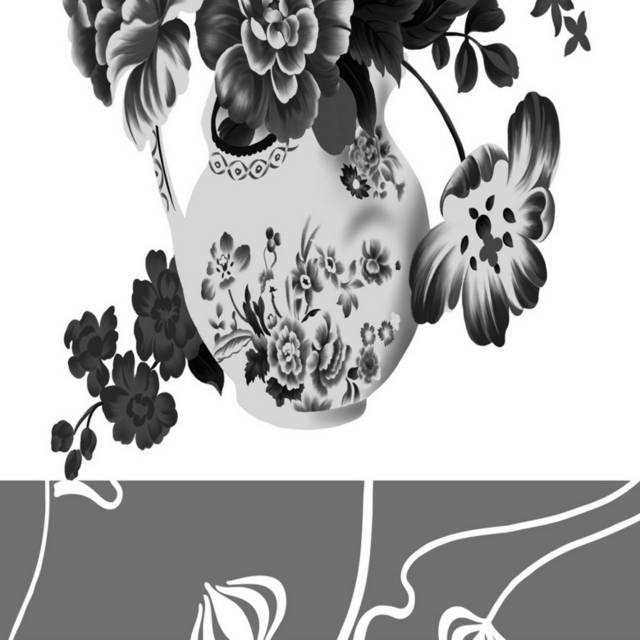 黑白瓷瓶插花装饰画