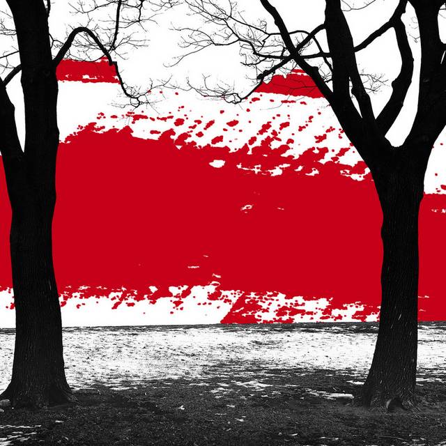 黑白树林红色泼墨装饰画1