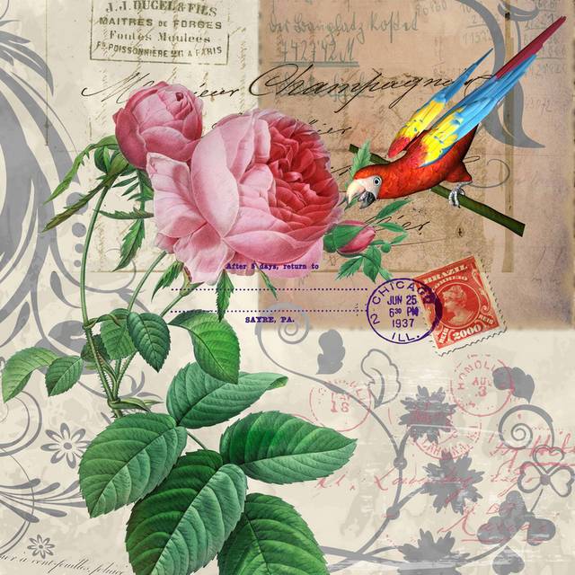 玫瑰花朵邮票无框画2