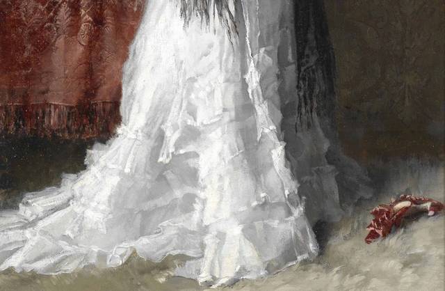 照镜子的白裙女孩欧洲宫廷油画