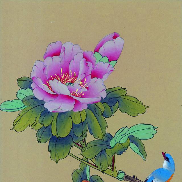 蓝鸟与牡丹