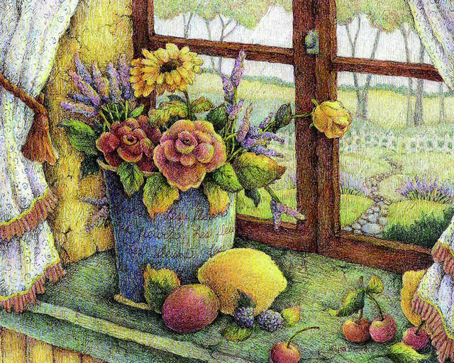 窗台花卉装饰画