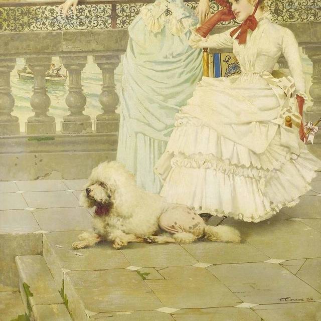 少女和小狗宫廷油画
