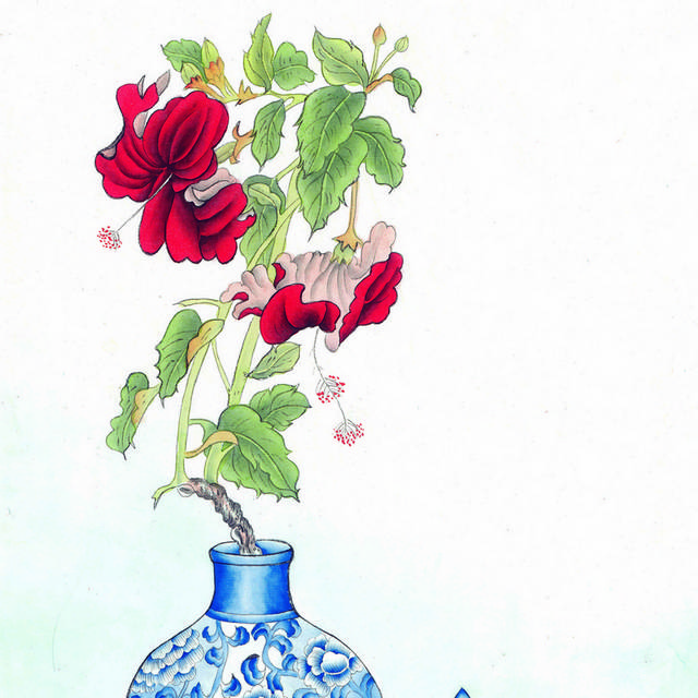 红花花瓶工笔装饰画