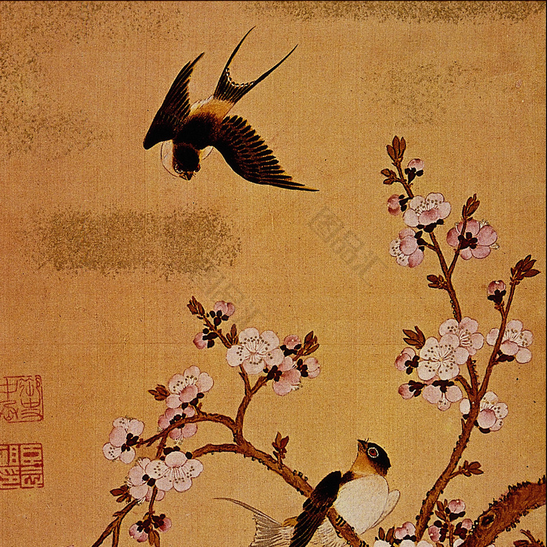 動植綵絵 02 梅花小禽図 Baika Shokin-zu (Plum Blossoms and