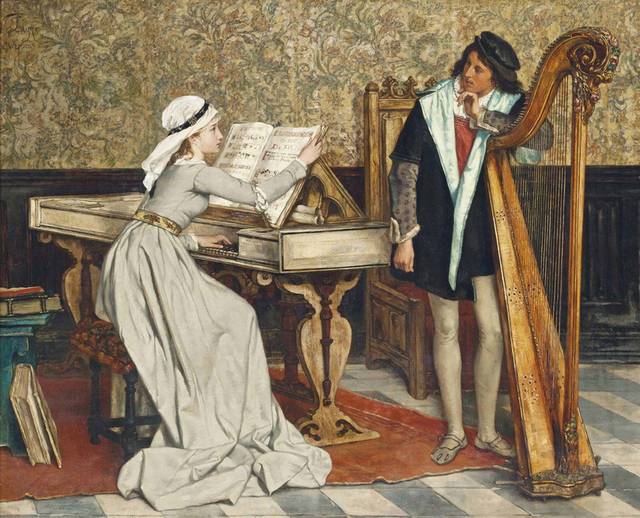 弹钢琴的女孩宫廷油画装饰画