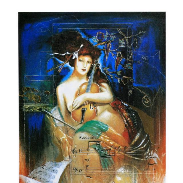 怀抱提琴的女人装饰画