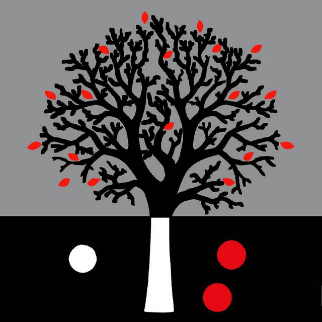 红黑白图块树木装饰画