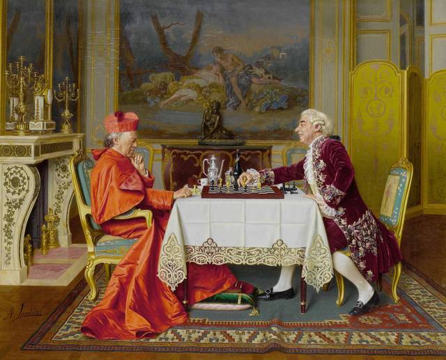 下棋的贵族男人欧洲宫廷油画