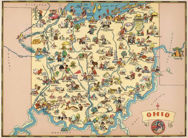 1935年出版俄亥俄州地图无框画