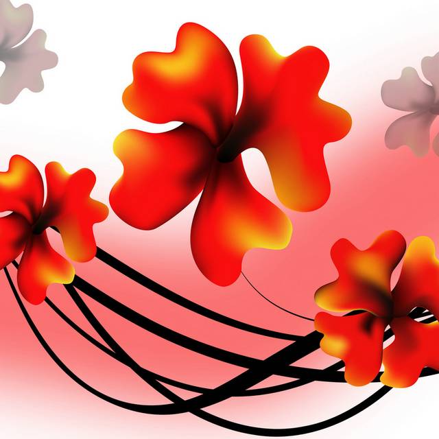 花印黑色线条红花装饰画1
