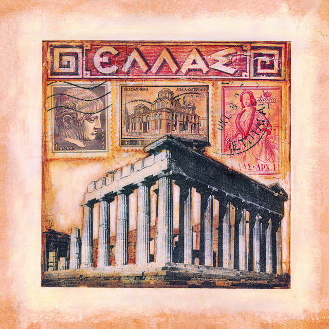 复古罗马柱邮票装饰画