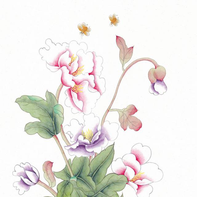 多彩花朵工笔画