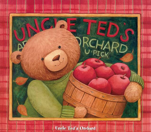 抱着苹果的泰迪熊装饰画