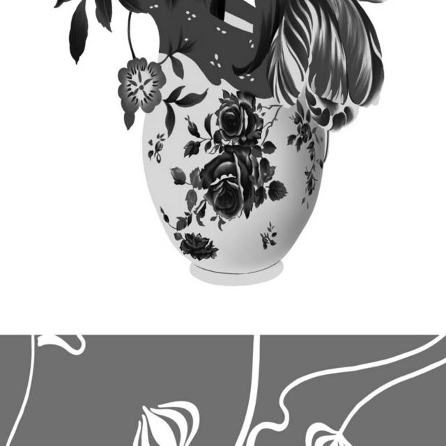 黑白瓷瓶插花装饰画1