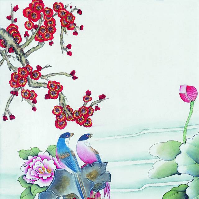 红梅与蓝鸟装饰画