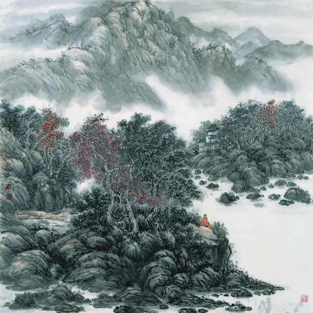 青山树林水墨画装饰画