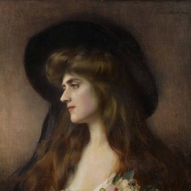 棕色长发的贵族少女欧洲宫廷油画