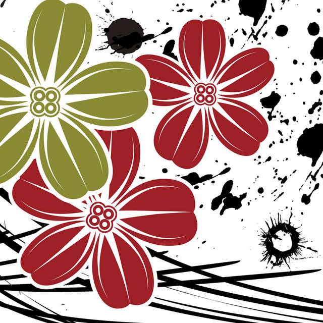 泼墨线条红绿花卉装饰画2
