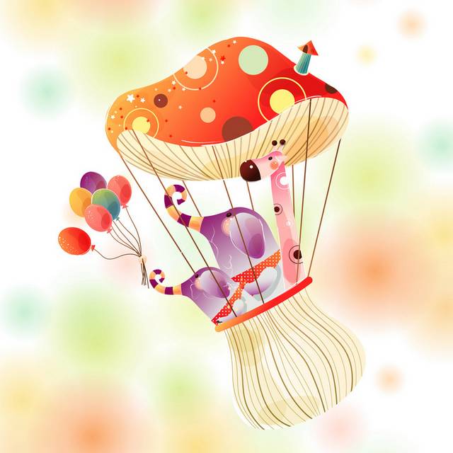 精美可爱蘑菇热气球装饰画