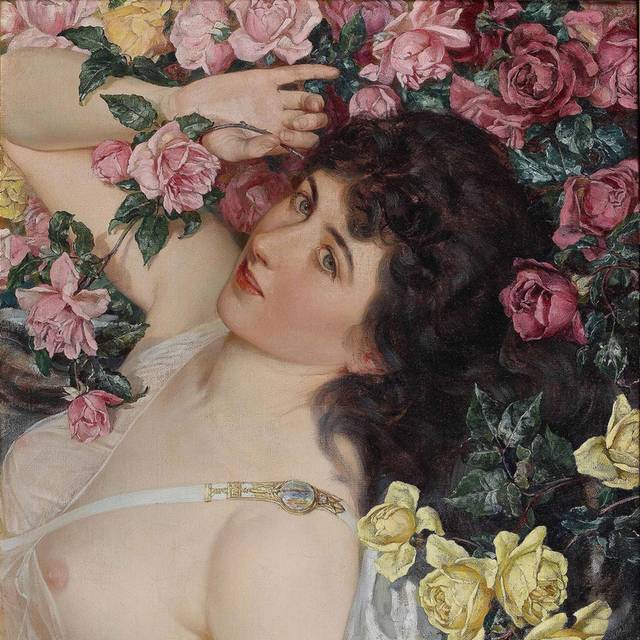 花丛里的女孩宫廷油画装饰画
