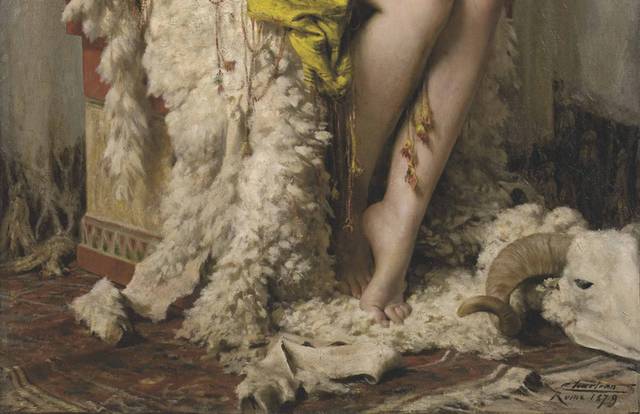 坐在羊皮毯子上的女孩宫廷油画装饰画