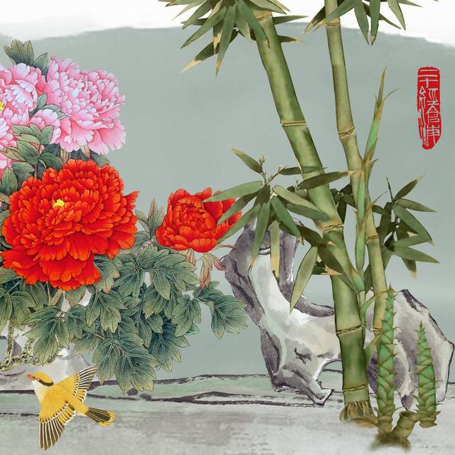 手绘花开牡丹吉祥如意装饰画