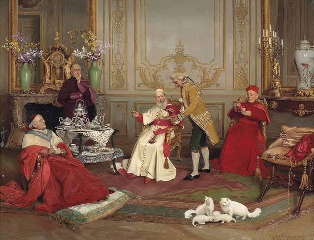 猫咪和贵族宫廷油画装饰画