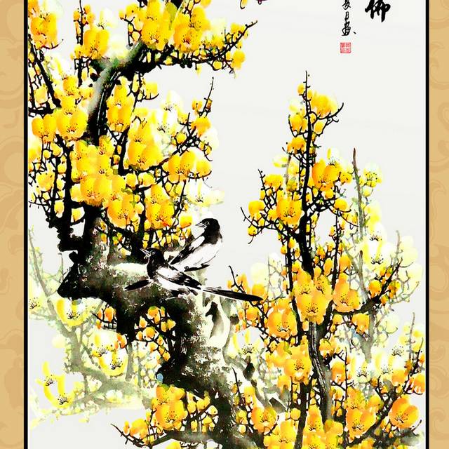 黄色梅花玄关画