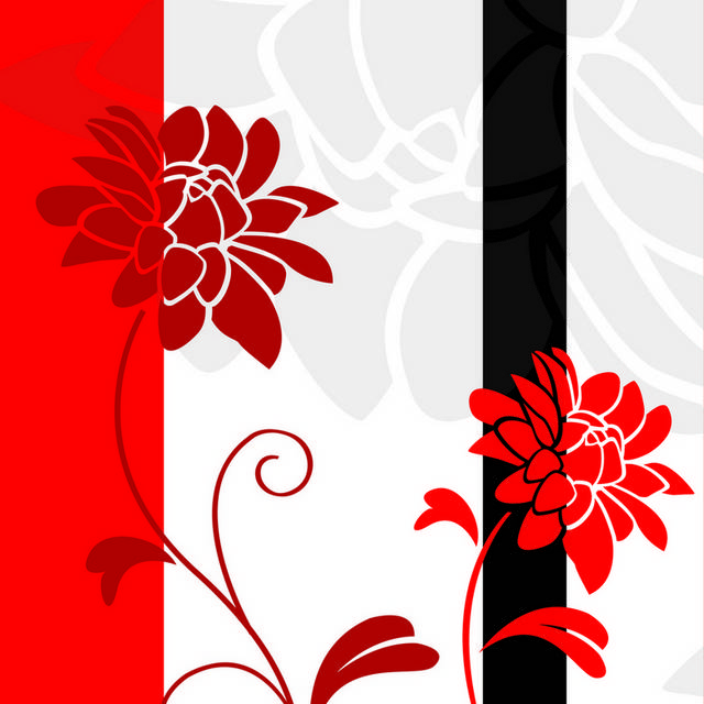 黑白花印底红色花朵装饰画1