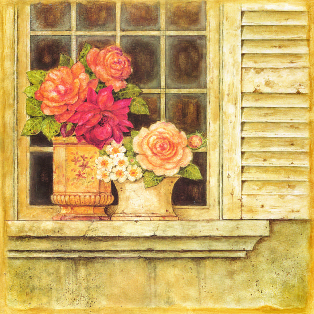 窗台上的花卉装饰画2
