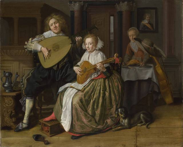 弹乐器的贵族男女欧洲宫廷油画