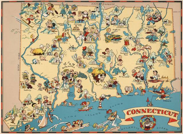 1935年出版康涅狄克州地图装饰画