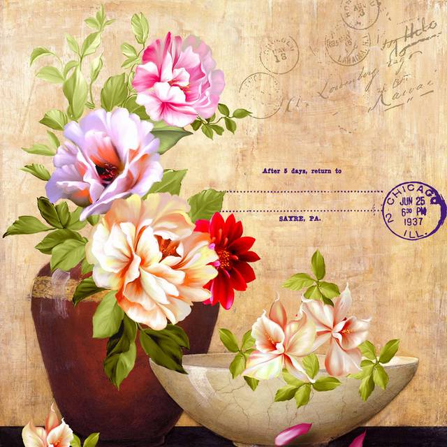 多彩鲜花明信片无框画