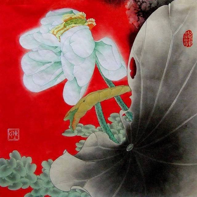 白莲花工笔装饰画