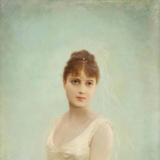 穿白色婚纱的女孩宫廷油画装饰画