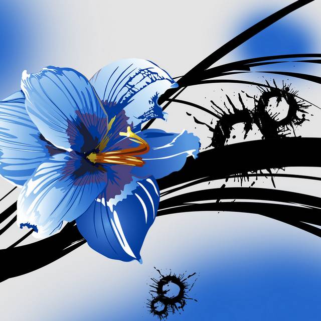 泼墨线条蓝色晕染花卉装饰画2