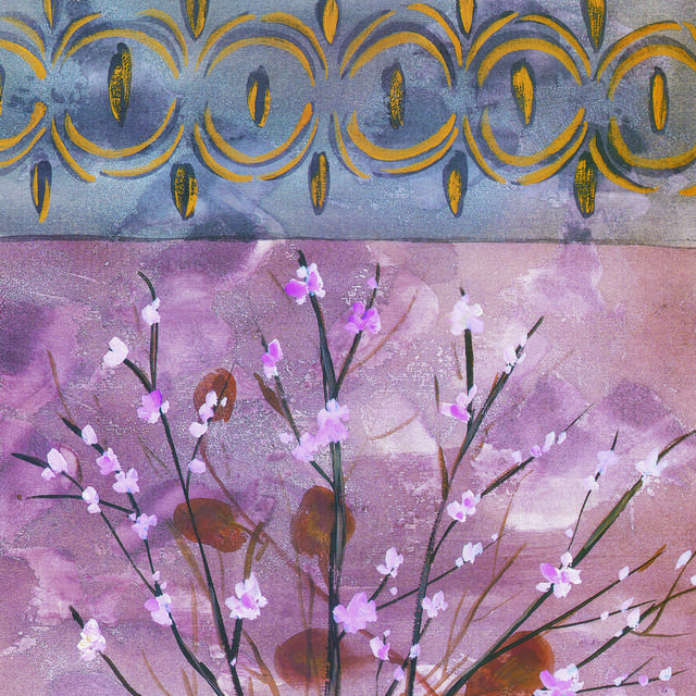 紫花花瓶装饰画