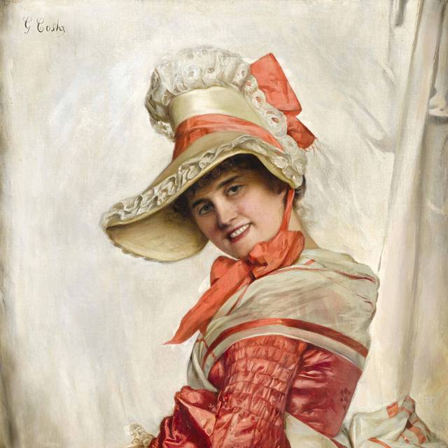 提着红裙子的女人宫廷油画装饰画