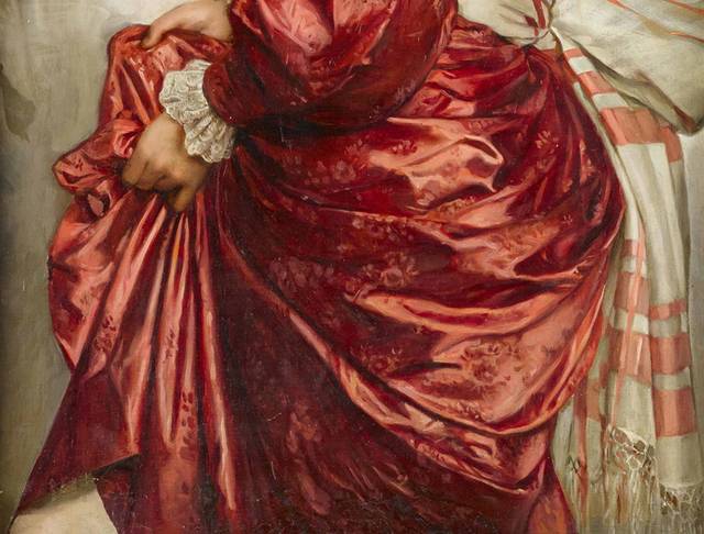 提着红裙子的女人宫廷油画装饰画