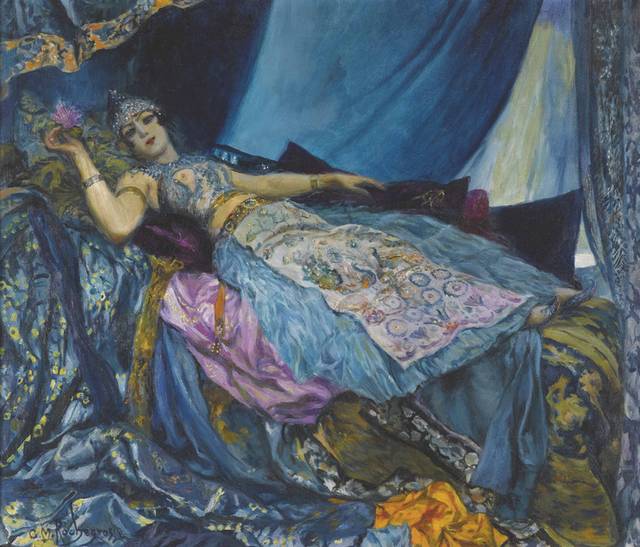 躺在床上的舞娘宫廷油画装饰画