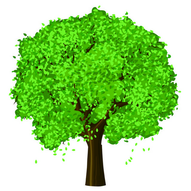 手绘绿色树木装饰画