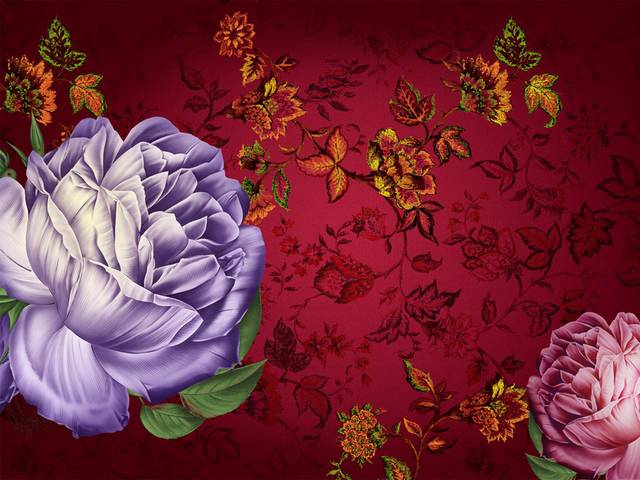 红紫大气时尚花朵装饰画