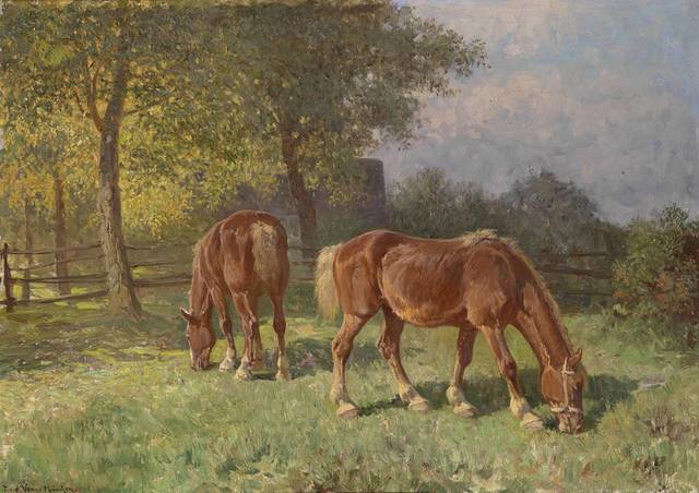 两匹马风景装饰画