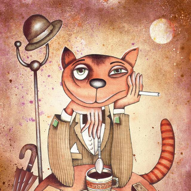 喝咖啡的猫装饰画