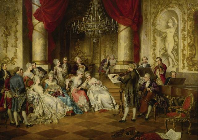 欣赏音乐会的贵族欧洲宫廷油画